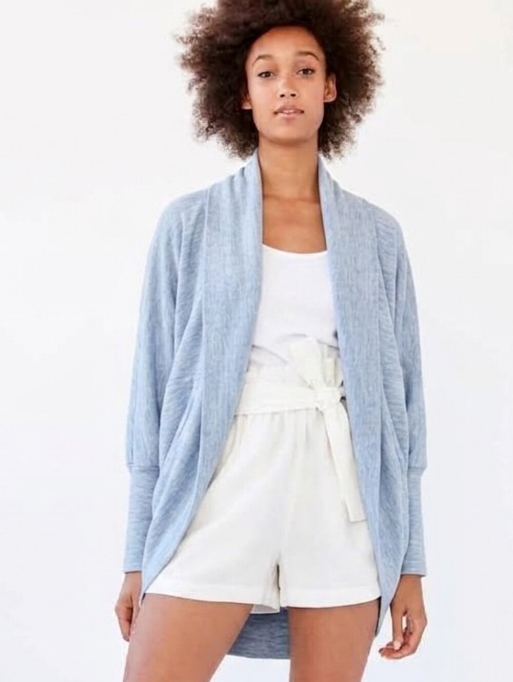 Aritzia WILFRED Diderot Cocoon Heather Blue Open-Front Cardigan